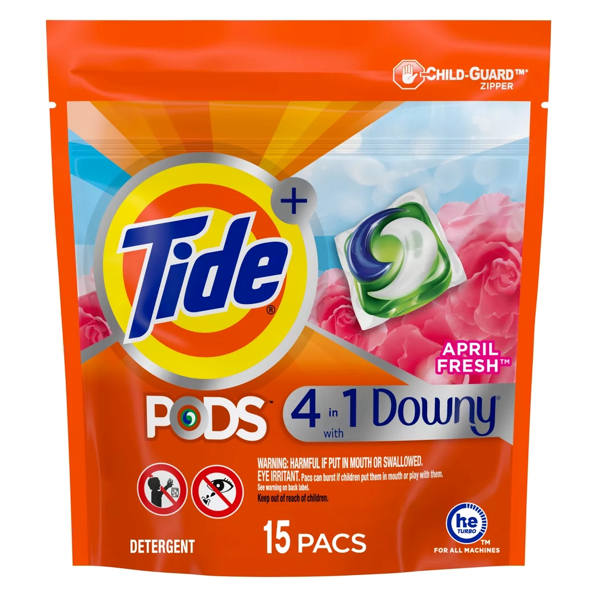 Tide pods in flexible film bag.