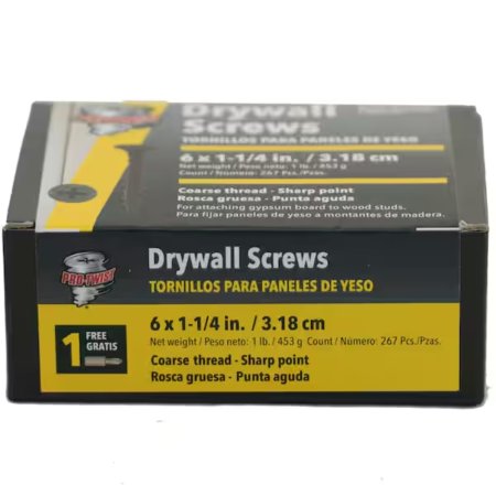  A box of the Pro-Twist Phillips-Drive Coarse-Thread Drywall Screws on a white background.