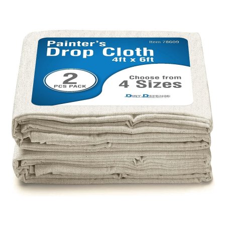  The Dirt Defense 2-Pack Painter’s Drop Cloth folded with its label on a white background.