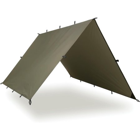  The AquaQuest Defender Heavy-Duty Tarp in a tent shape on a white background.