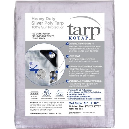  The Kotap 8-Ounce Ultra Heavy-Duty Poly Tarp with its label on a white background.