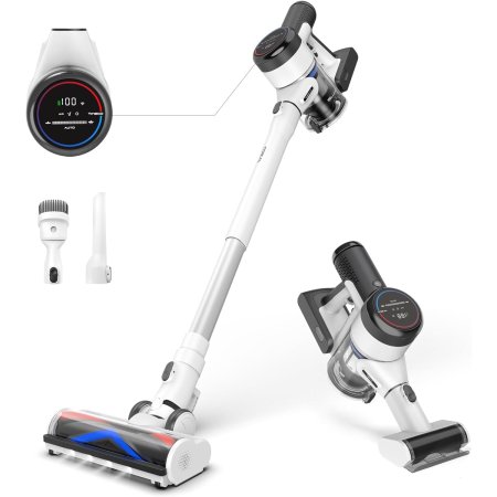  The Tineco Pure ONE S15 Pet Smart Cordless Vacuum and its accessories on a white background.