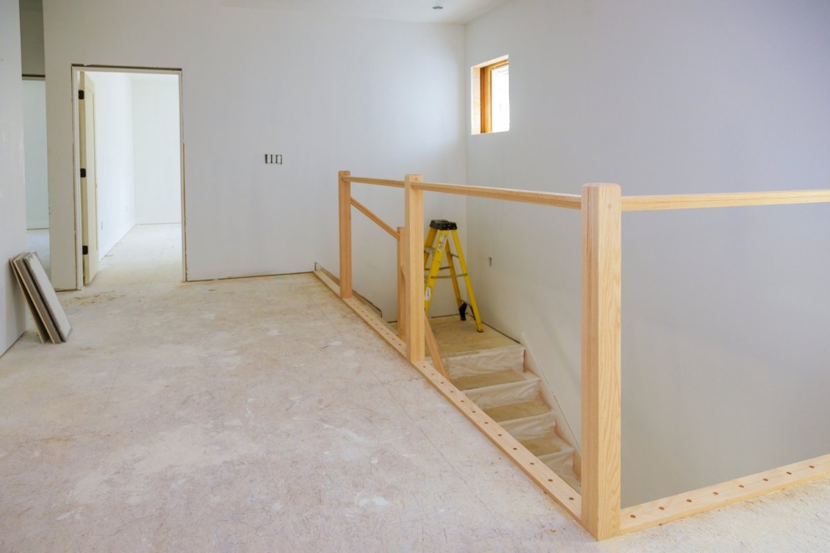 A view of a second story of a house under construction.