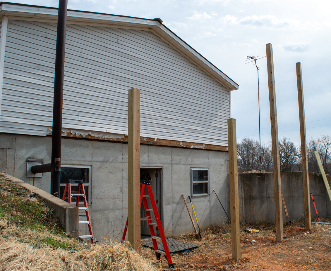 A view of a house under construction.