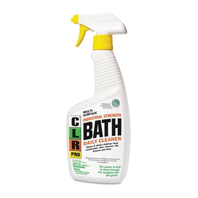 A spray bottle of CLR Pro Industrial Strength Bath Daily Cleaner on a white background.