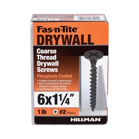  A box of Fas-n-Tite Coarse-Thread Drywall Screws on a white background.