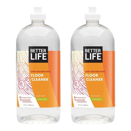  Two bottles of the Better Life Naturally Dirt-Destroying Floor Cleaner on a white background.