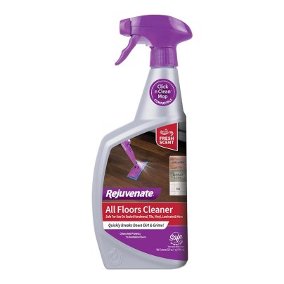 A spray bottle of Rejuvenate All Floors Cleaner on a white background.