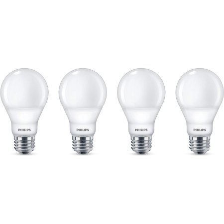  Four of the Philips 9.5W Dimmable LED Light Bulbs on a white background.