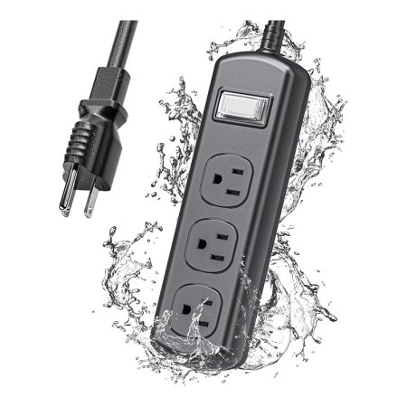  The EIGSO IPX6 Weatherproof Outdoor Power Strip with water splashing around it on a white background.