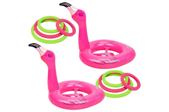  The 90shine Flamingo Inflatable Ring Toss Game on a white background.