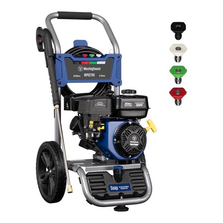  The Westinghouse WPX2700 Pressure Washer and included nozzles on a white background.