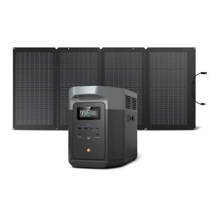  The EcoFlow Delta 2 Max Solar Generator and solar panel on a white background.