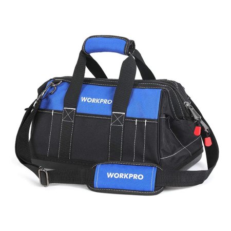  The WorkPro 16-Inch Wide-Mouth Tool Bag With Molded Base on a white background.