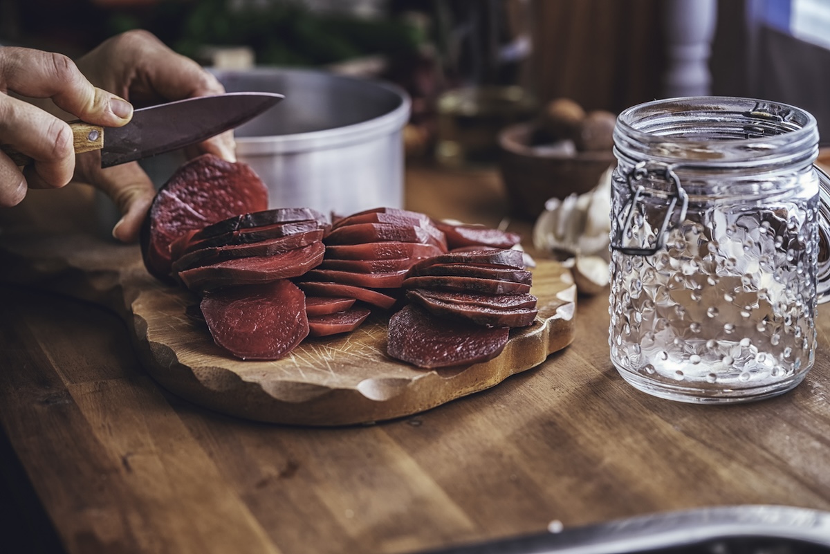 Preparing to can beets.