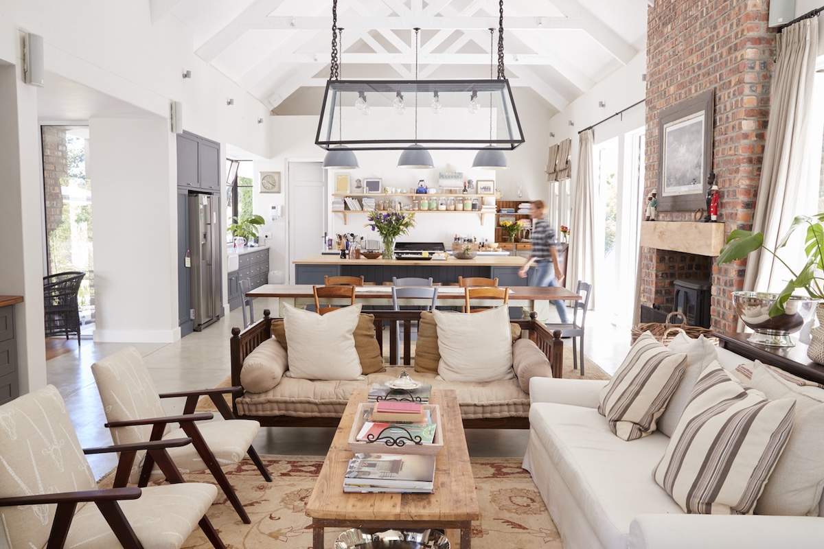 Open floor plan of modern home with large ceilings.