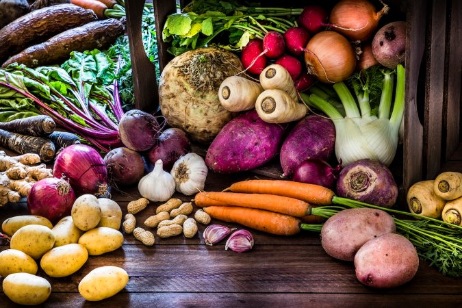 Colorful root vegetables.