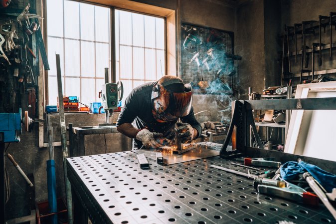 A welder at work.