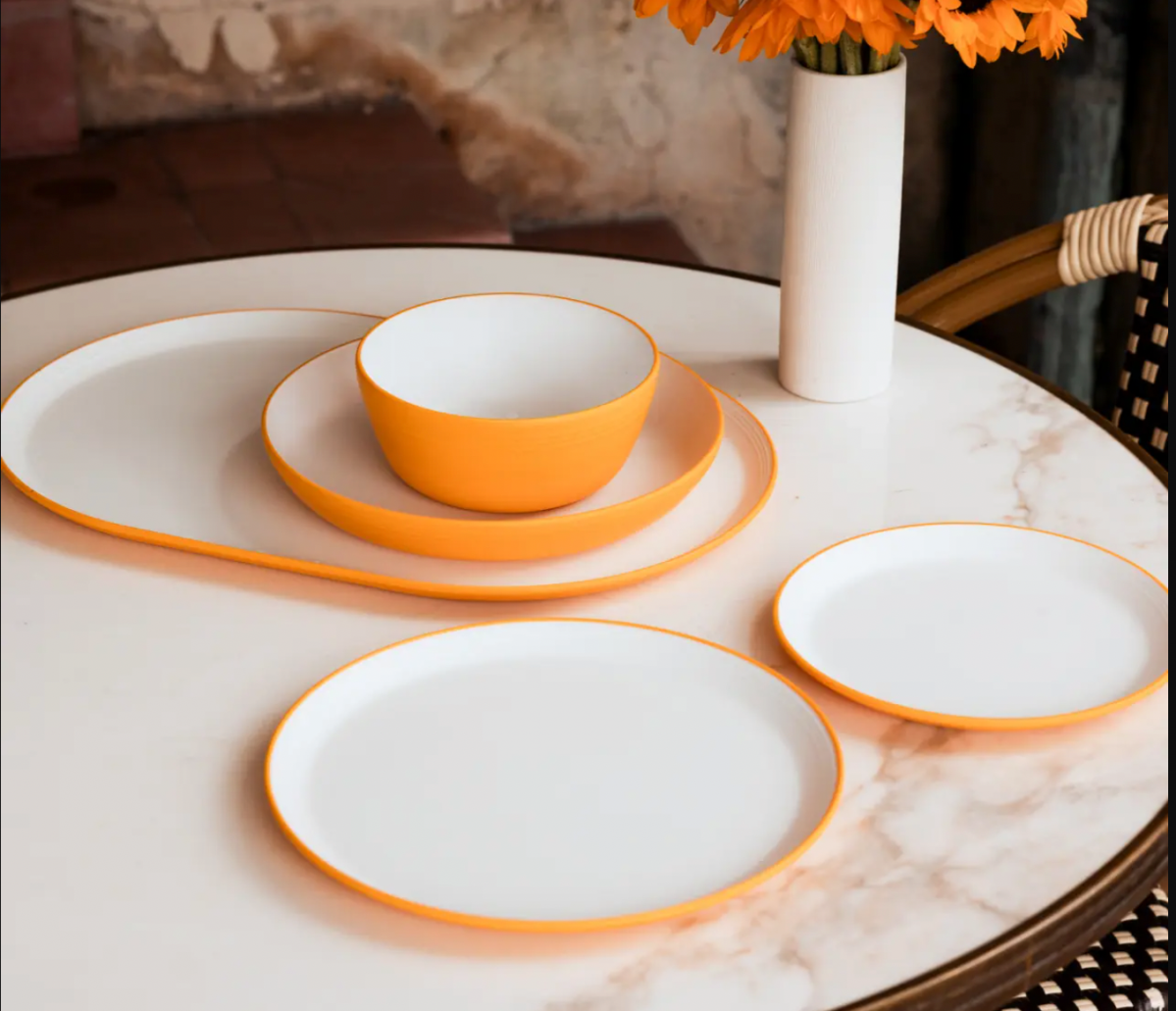 Set of dining plates on table 