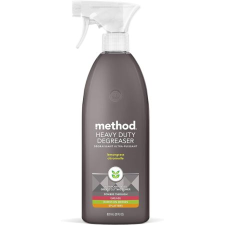  A spray bottle of Method Heavy-Duty Degreaser on a white background.