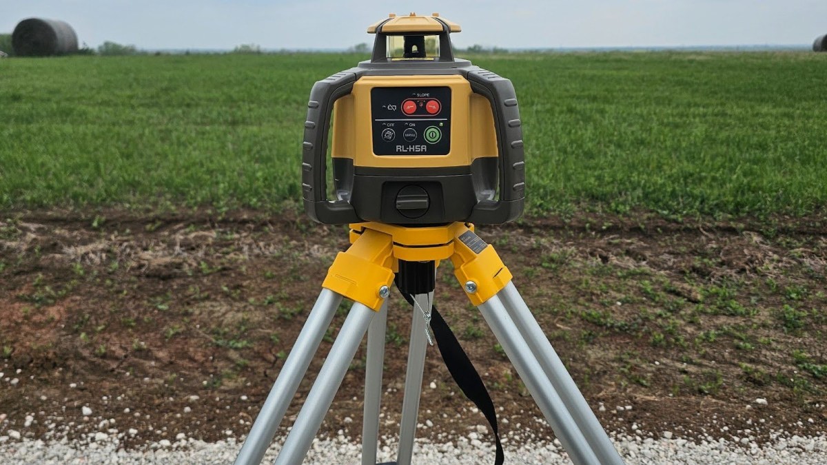 The Topcon’s RL-H5A Rotary Laser Level in use during outdoor construction.