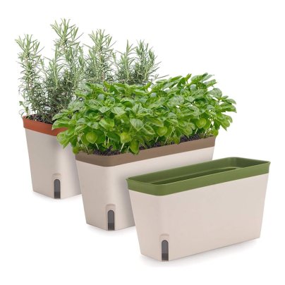 The Amazing Creation Windowsill Herb Planter Box 3-pack on a white background.