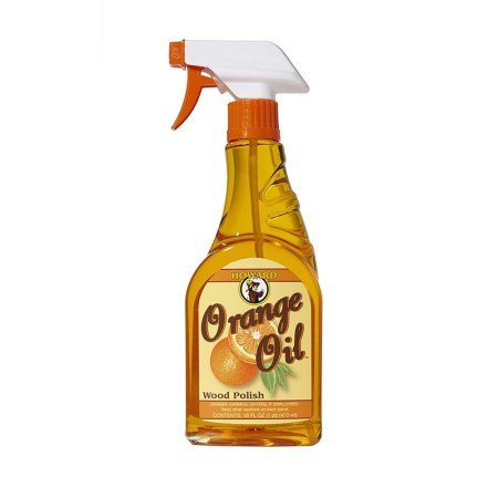  A spray bottle of Howard Products Orange Oil Wood Polish on a white background.