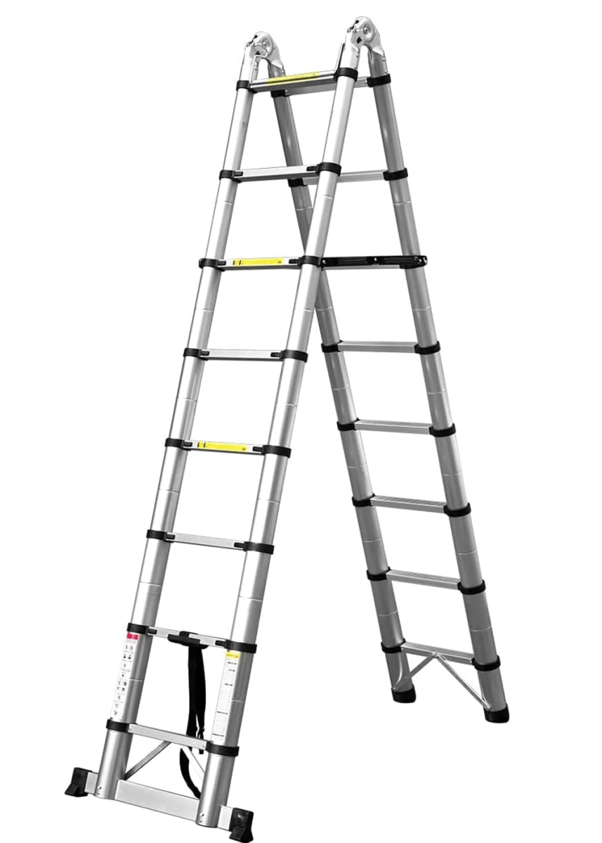 An A-frame ladder against a white background.