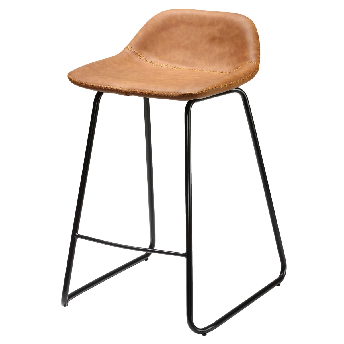 Brown faux leather counter stool with thin metal frame.
