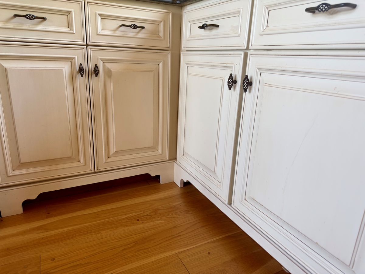 Decorative toe kick trim on the bottom of kitchen cabinets.