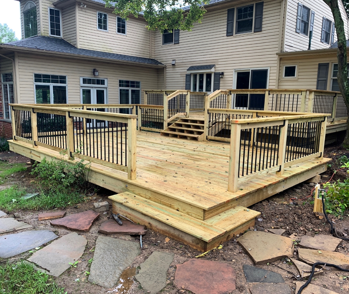 A newly built wooden deck.