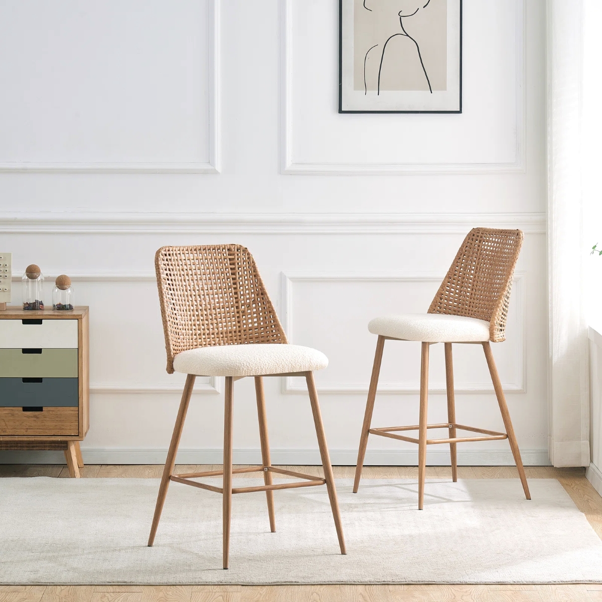 Two upholstered counter stools.