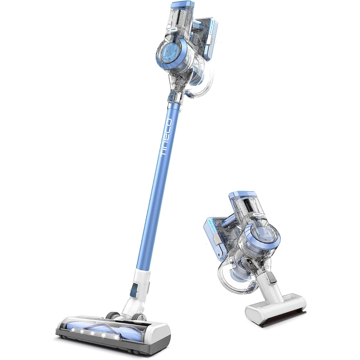 The Tineco A11 Hero Cordless Lightweight Stick Vacuum and its removable hand vacuum on a blank white background.