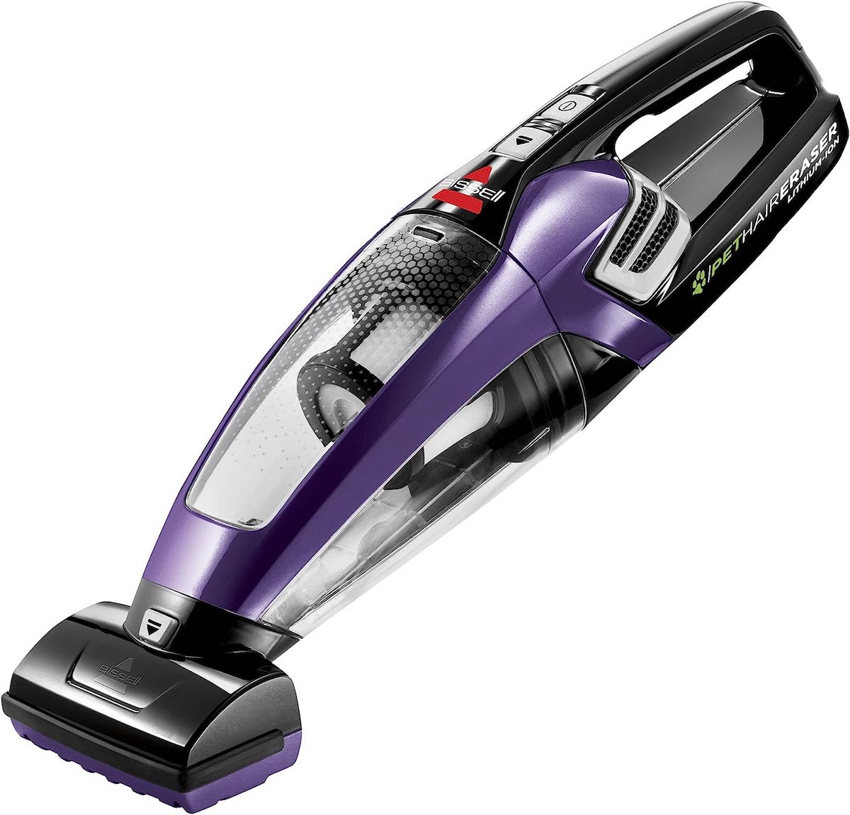 A Bissell Pet Hair Eraser Lithium Ion Cordless Hand Vacuum on a blank white background.