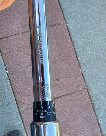 The foot-pound markings on the CDI torque wrench during testing.