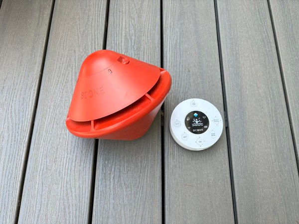 The Lifebuoy BCone alarm system on a pool deck before testing.