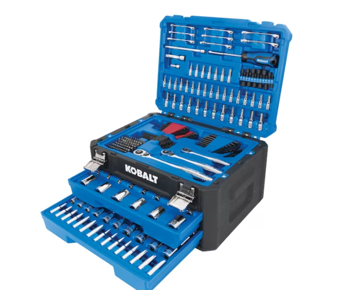 Kobalt 277-Piece Standard and Metric Polished Chrome Mechanics Tool Set on white background