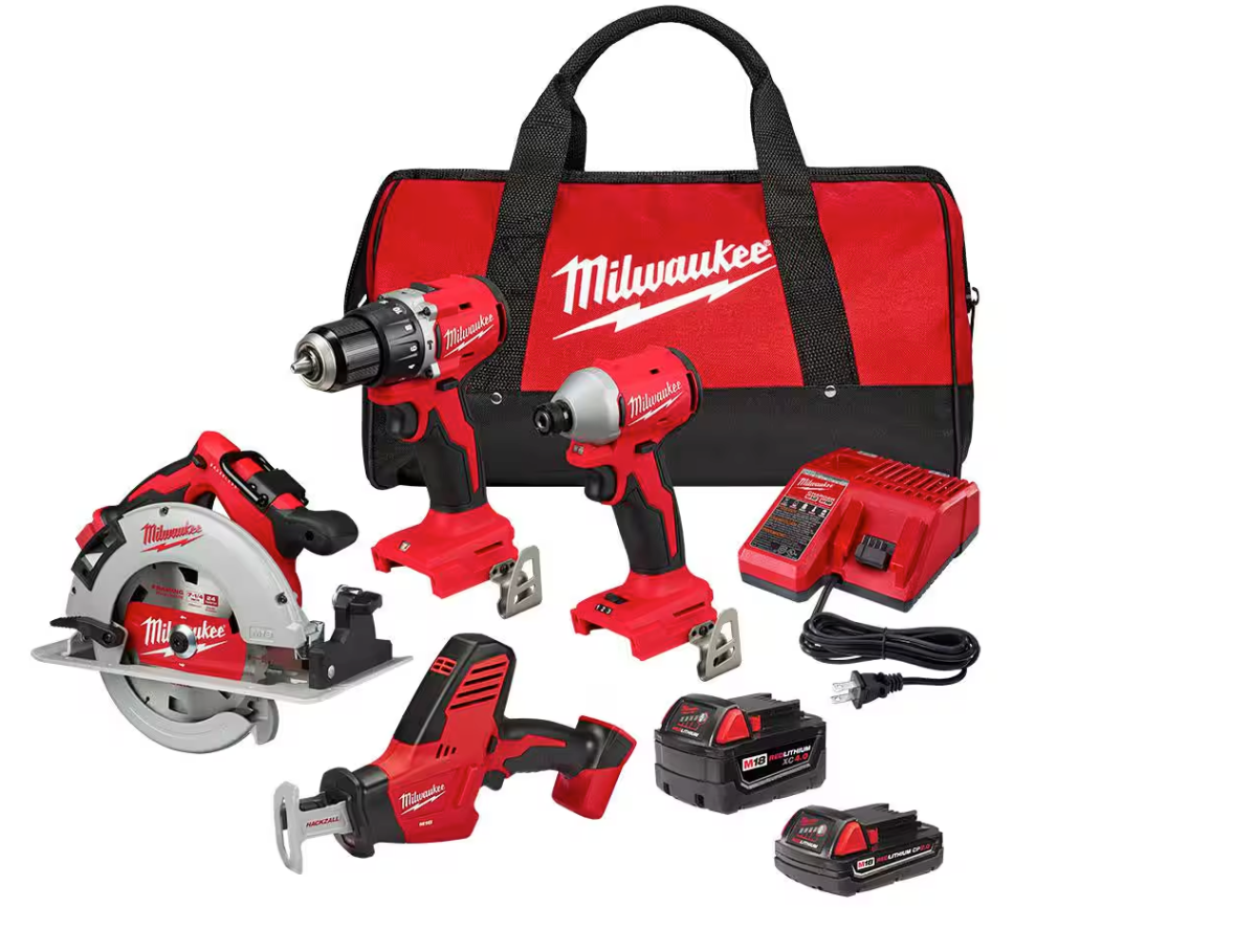 Milwaukee Tools M18 18-Volt Lithium-Ion Brushless Cordless Combo Kit on white background