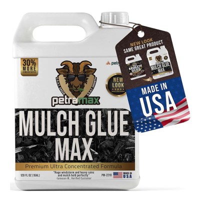 A jug of PetraMax Mulch Glue Max on a white background.