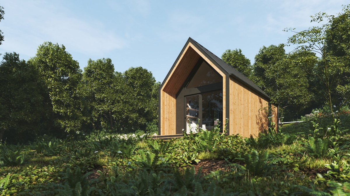 A modern A-frame prefabricated house.