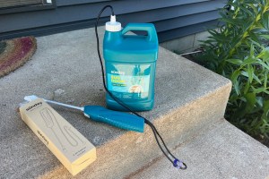 A view of Sunday's pest control products on a step outdoors.