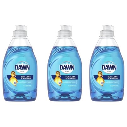 3 Bottles of Dawn Ultra Original Dishwashing Liquid on white background