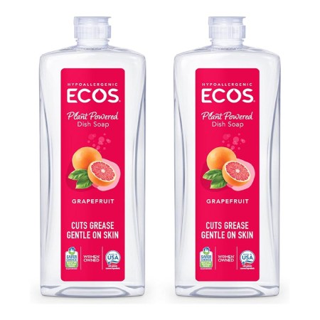  Two bottles of Ecos Hypoallergenic Plant Powered Dish Soap on white background