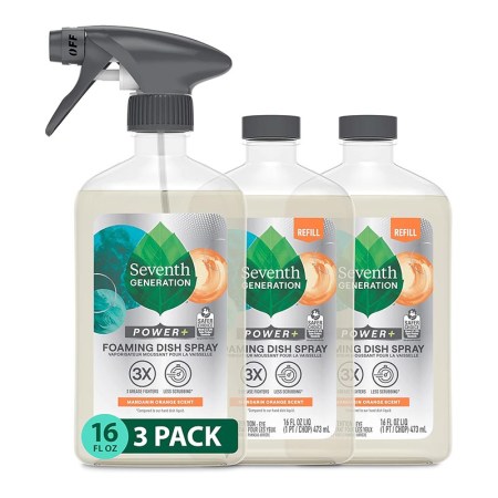  3 Bottles of Seventh Generation Foaming Dish Spray on white background