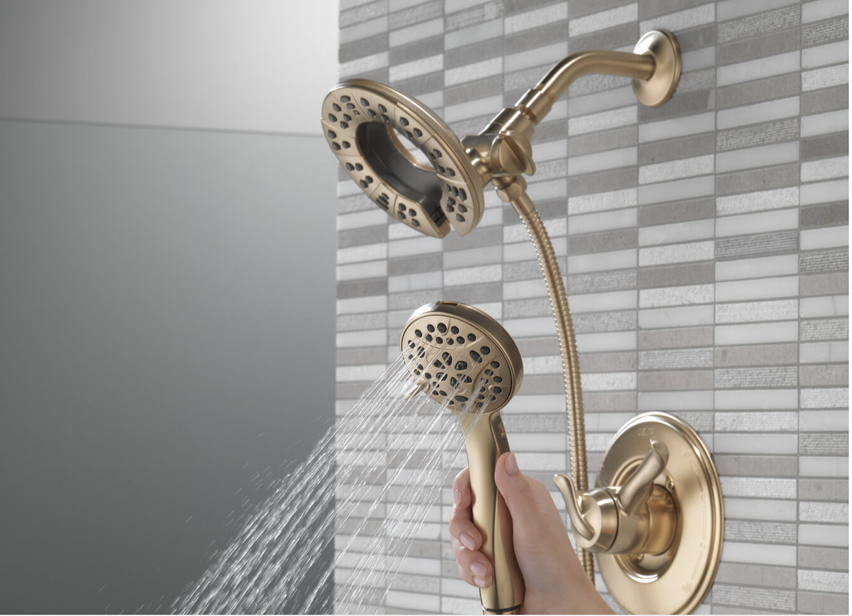 Delta Linden Monitor17 series tub and shower faucet in Champagne Bronze.