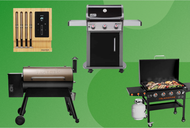 Collage of grills on green background