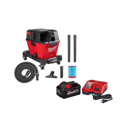 Milwaukee 6-Gallon M18 Fuel Wet Dry Shop Vacuum with accessories on white background