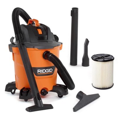 Ridgid 12-Gallon 5.0 Peak HP NXT Wet Dry Shop Vacuum with accessories on white background