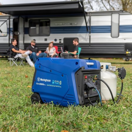 Generator is used next to camping car.