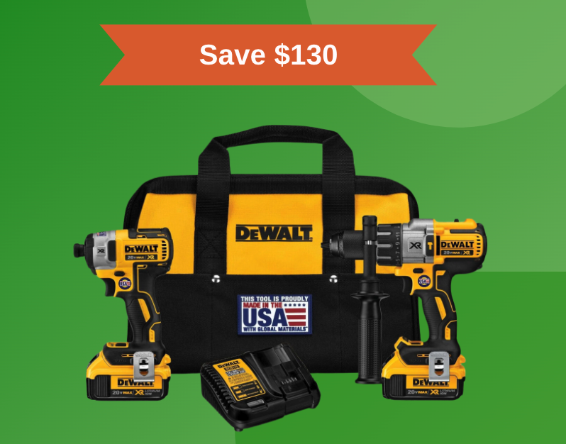 Dewalt combo kit on green background